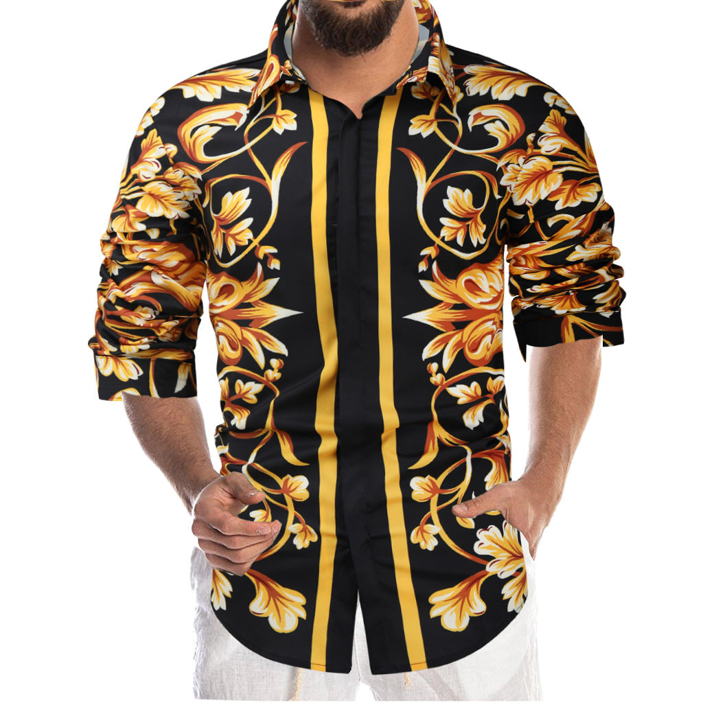 Men's Luxury Floral Print Button Down Long Sleeve Shirts
