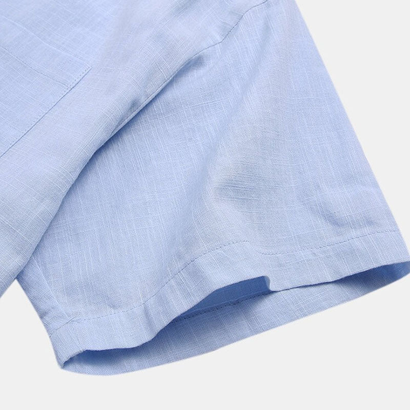 Cotton And Linen Solid Colour Pocket Button Down Shirt