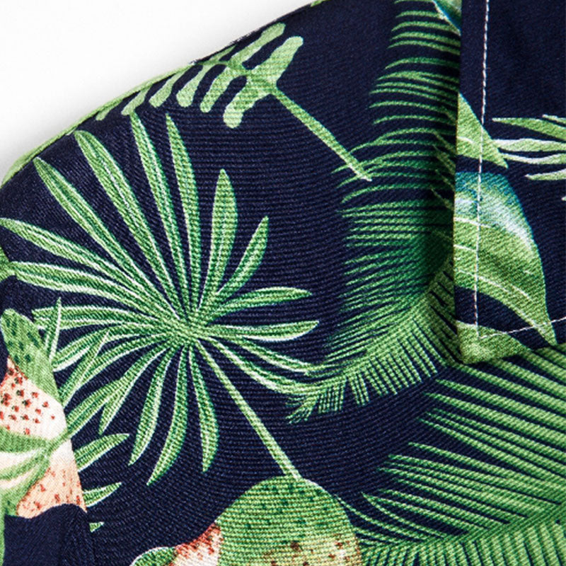 Cotton And Linen Printed Pocket Button-down Shirt