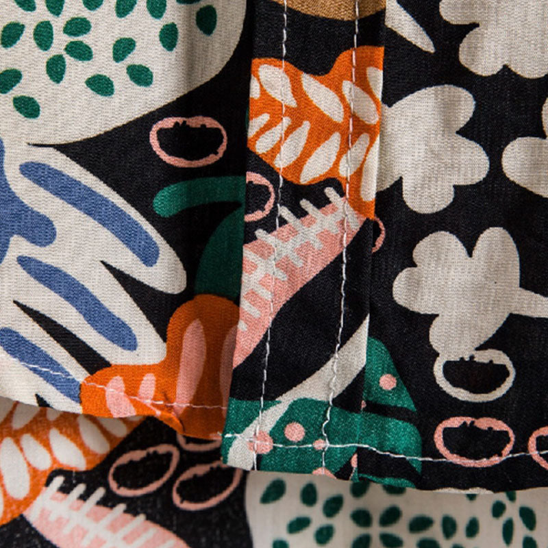 Cotton And Linen Printed Pocket Button-down Shirt