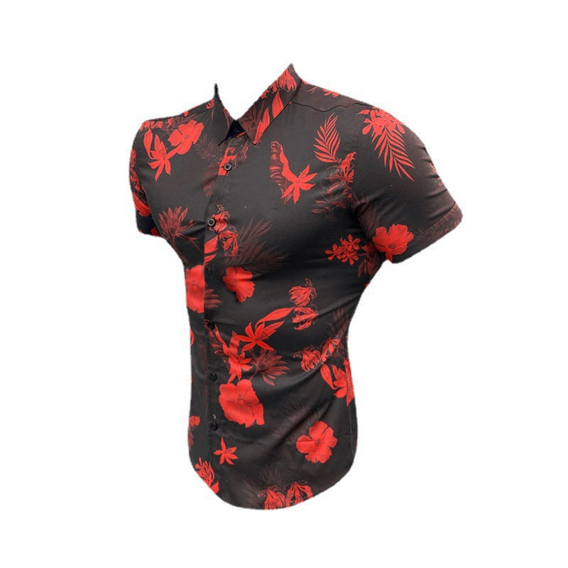 Floral Print Lapel Short Sleeve Casual Shirt
