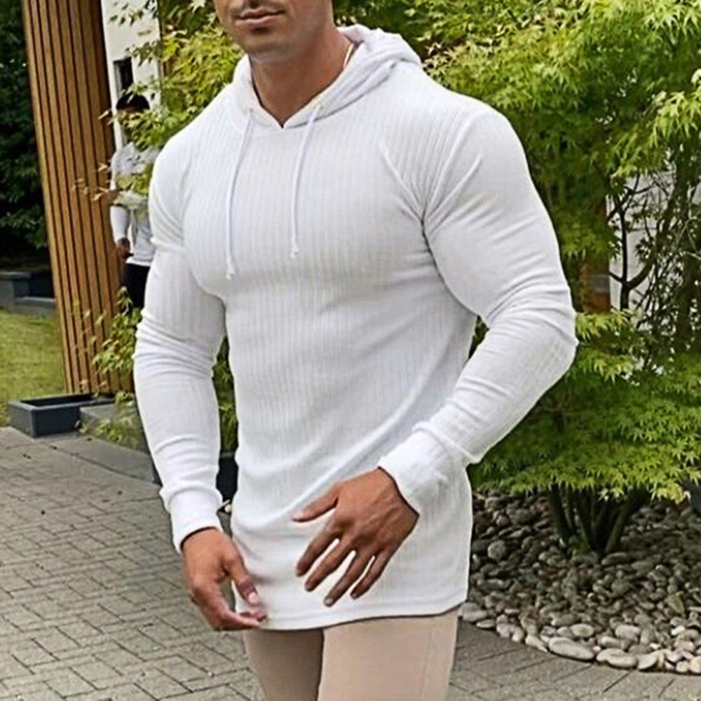 Plain Hooded Sports Men's Long Sleeve T-Shirt