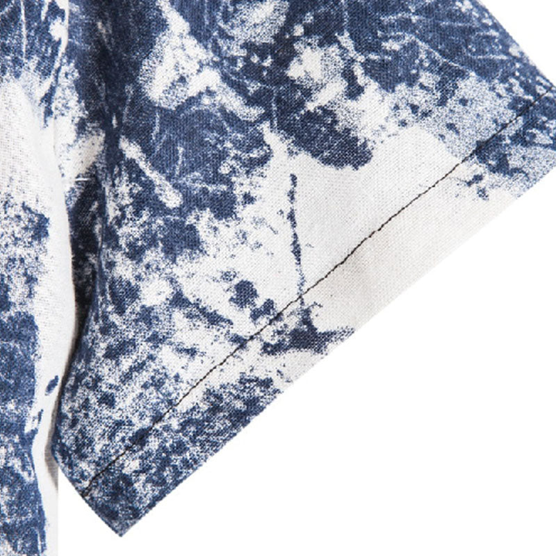 Cotton And Linen Printed Pocket Button-down Shirt