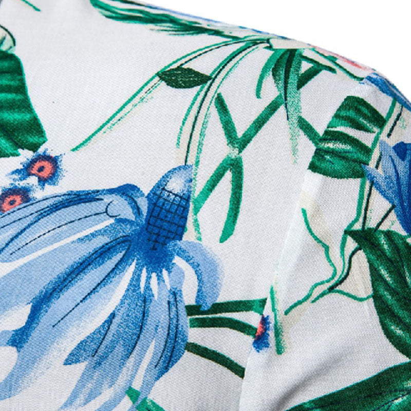 Cotton And Linen Printed Pocket Button-down Shirt