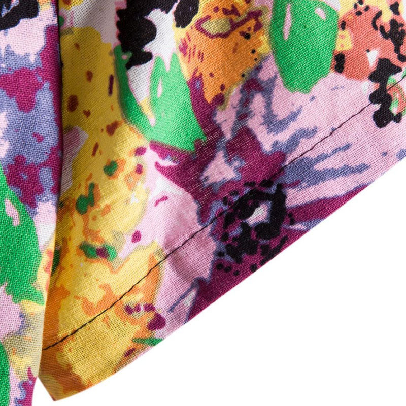 Cotton And Linen Printed Pocket Button-down Shirt