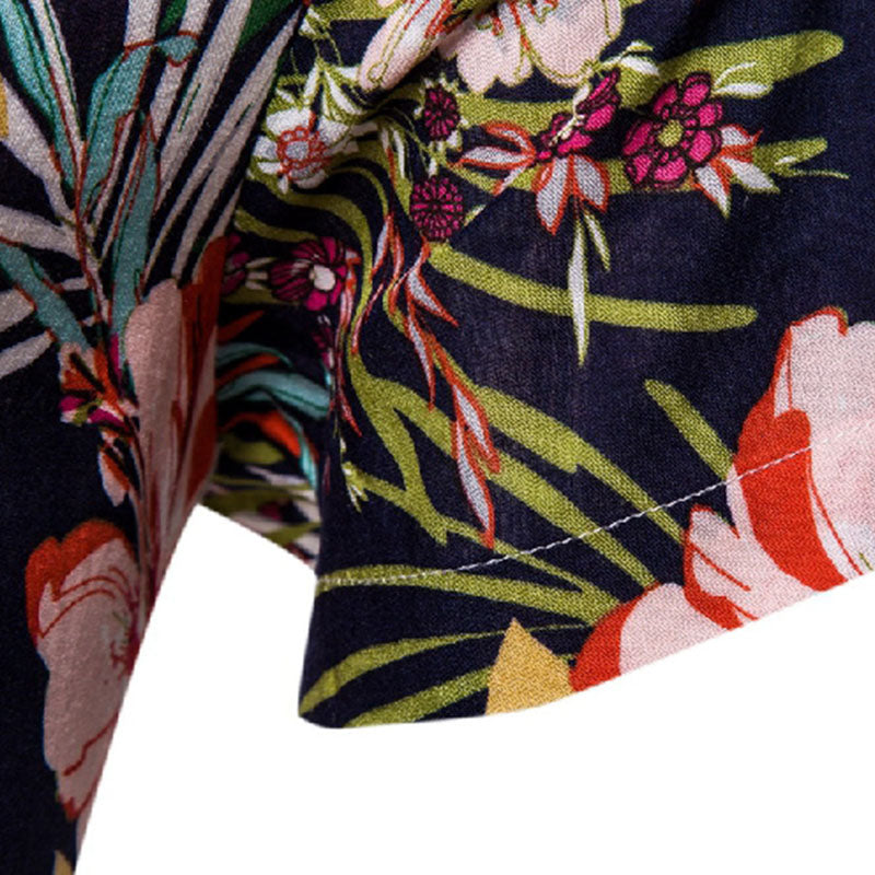 Cotton And Linen Printed Pocket Button-down Shirt