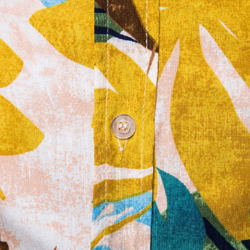 Cotton And Linen Printed Pocket Button-down Shirt