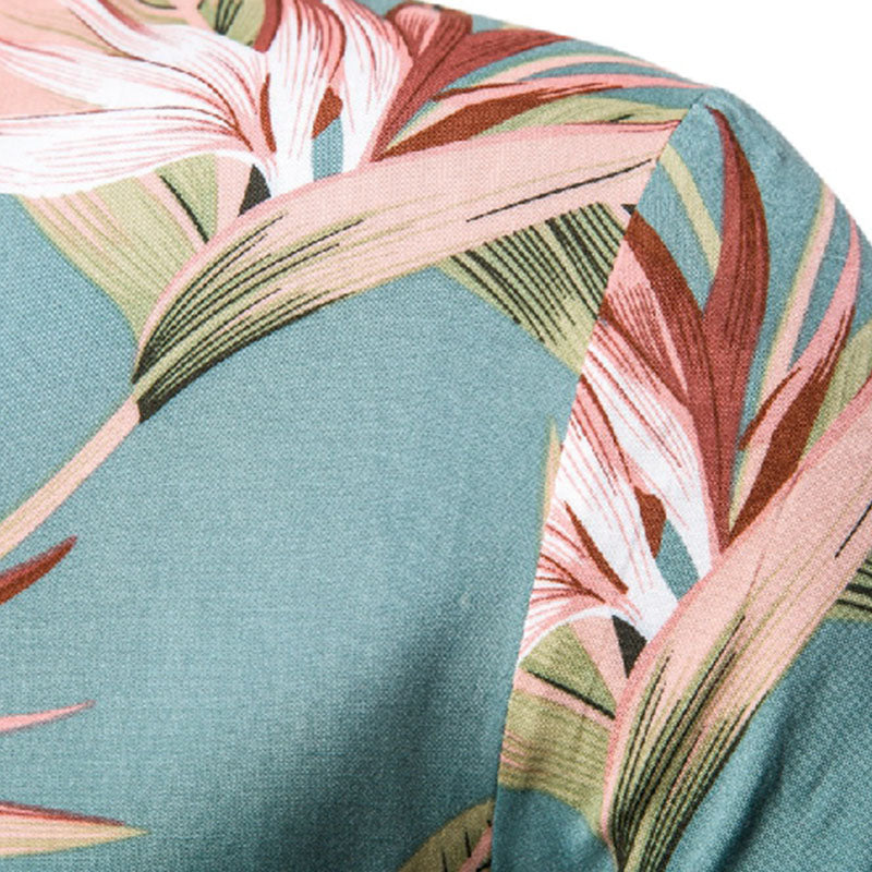 Cotton And Linen Printed Pocket Button-down Shirt