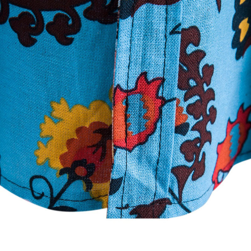Cotton And Linen Printed Pocket Button-down Shirt