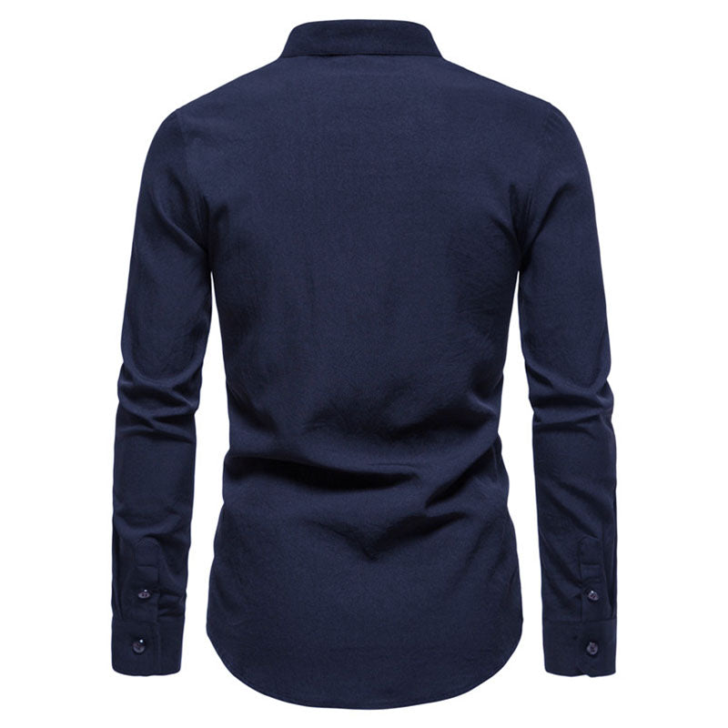 Cotton And Linen Printed Pocket Button-down Shirt