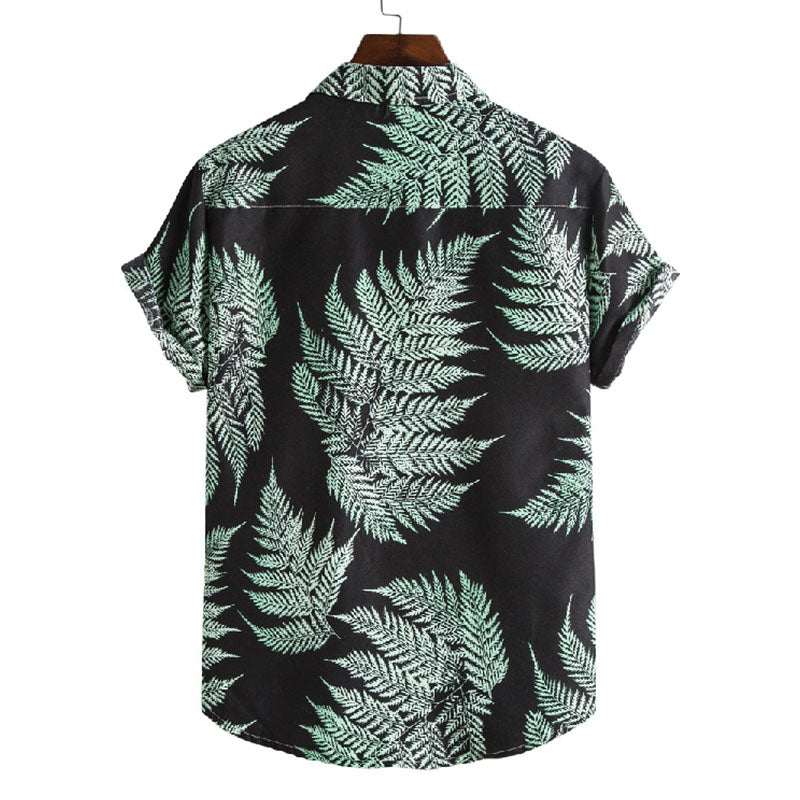 Cotton And Linen Printed Pocket Button-down Shirt