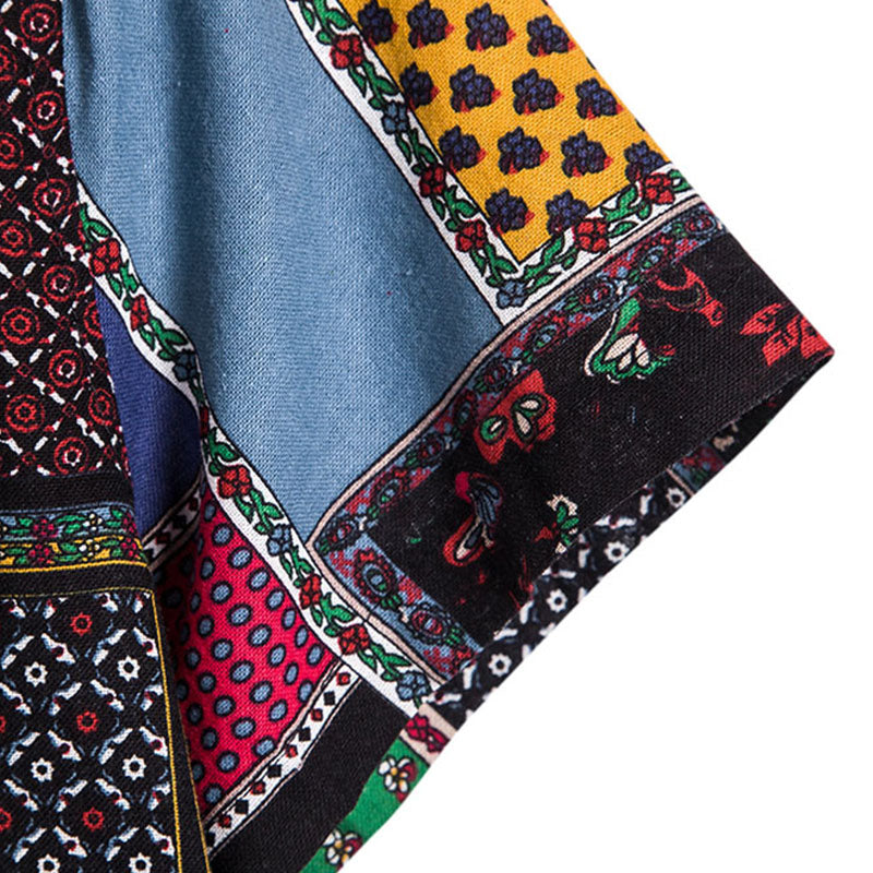Cotton And Linen Printed Pocket Button-down Shirt