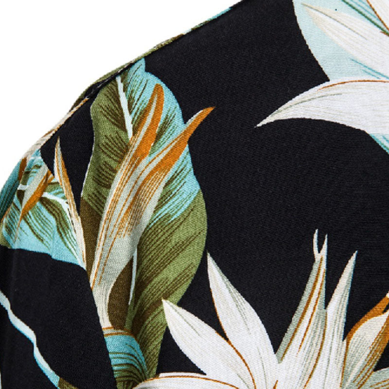 Cotton And Linen Printed Pocket Button-down Shirt