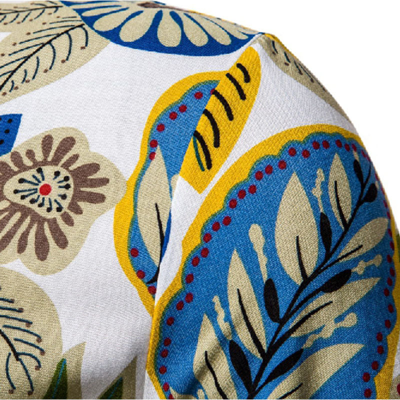 Cotton And Linen Printed Pocket Button-down Shirt