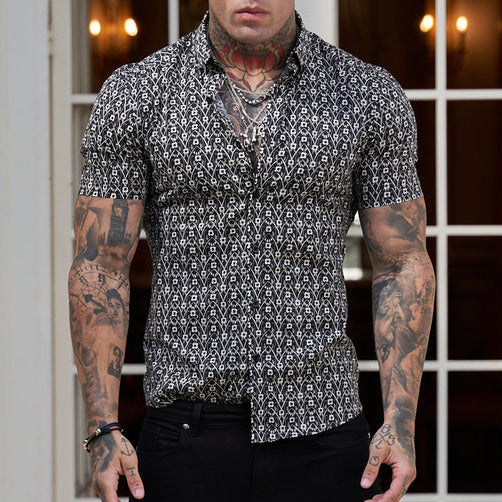Summer Casual Slim Fashion Short Sleeve Vacation Print Shirt