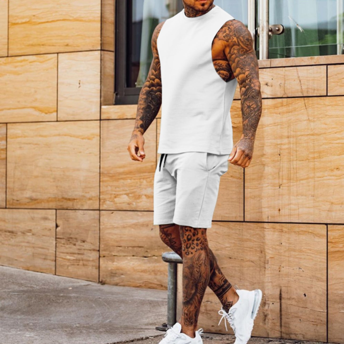Casual Sports Plain Color Sleeveless Men's Two-piece Set