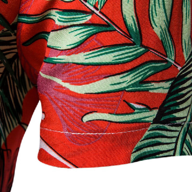 Cotton And Linen Printed Pocket Button-down Shirt