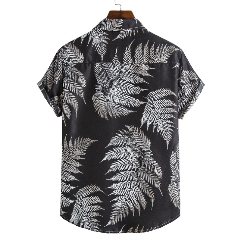 Cotton And Linen Printed Pocket Button-down Shirt