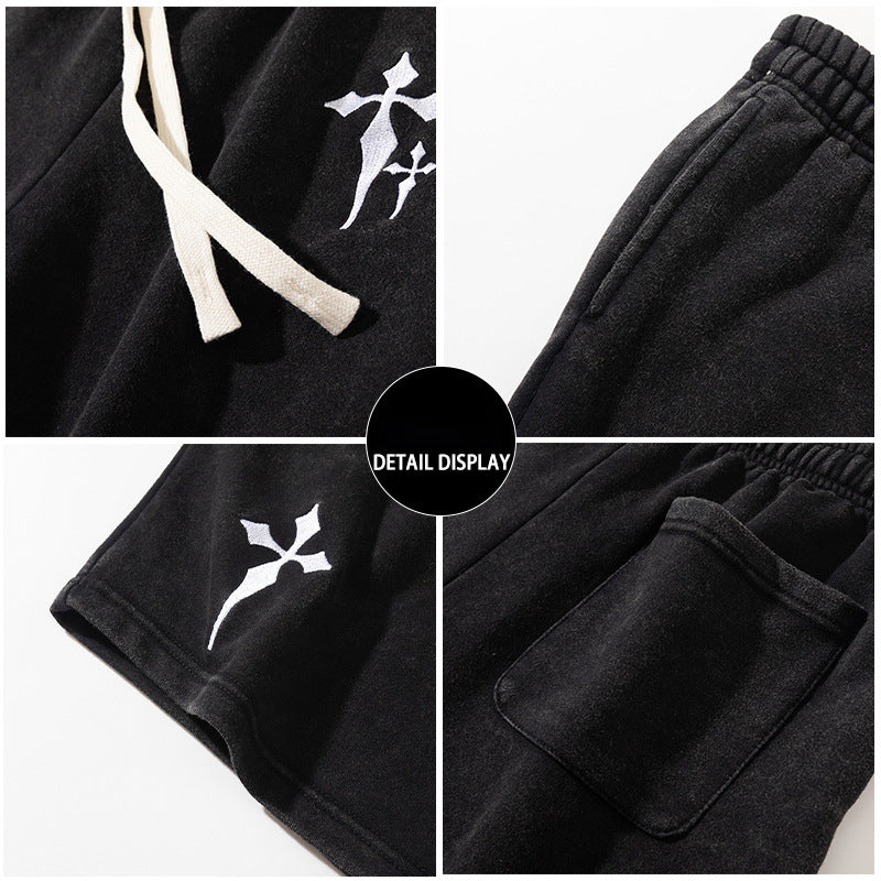 Men's Embroidered Cross Casual Shorts