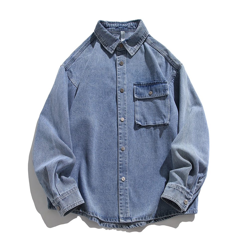Men's Casual Button Up Denim Shirts with Pocket