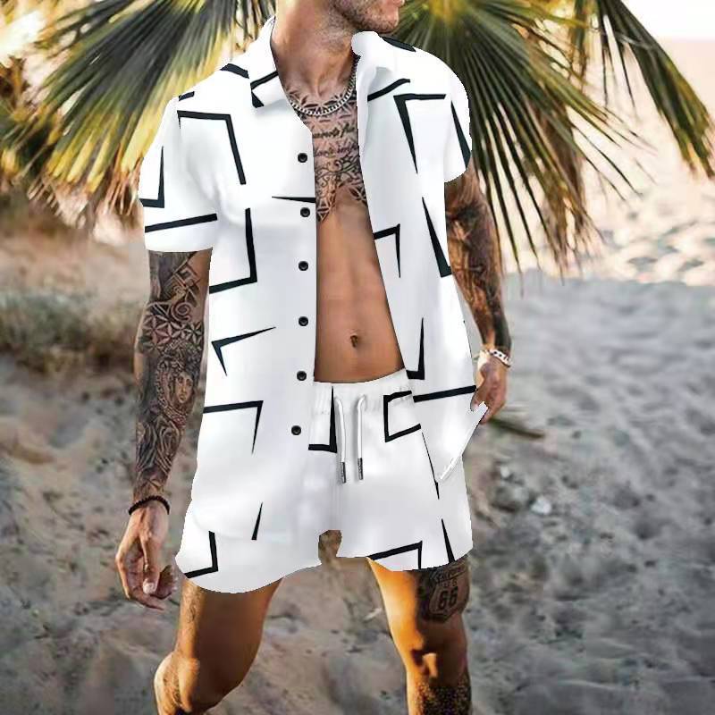 Shorts Loose Short Sleeve Shirt Geometric Print Beach Casual Resort Suit