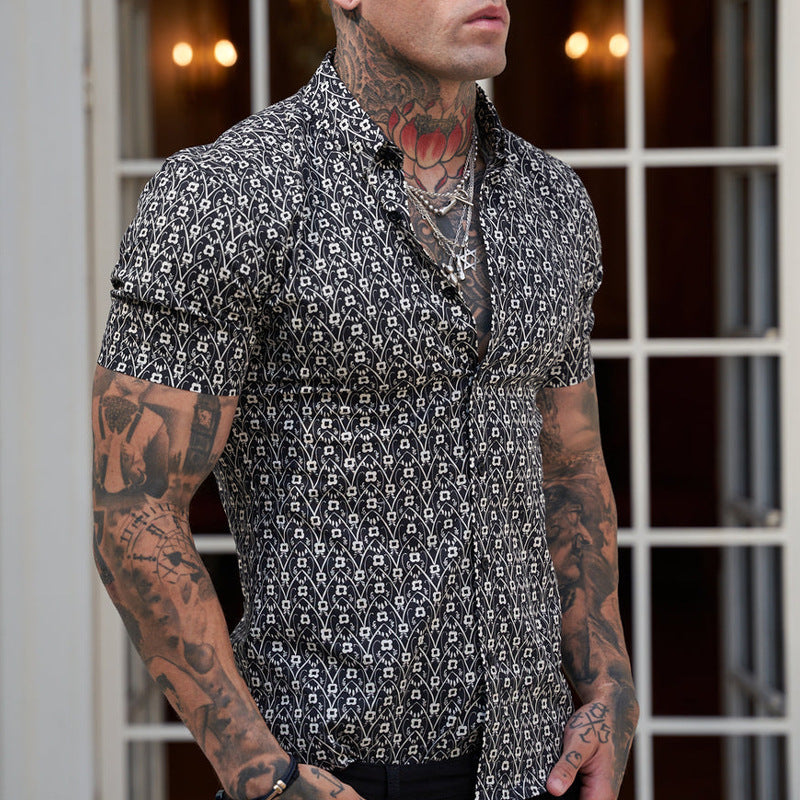 Summer Casual Slim Fashion Short Sleeve Vacation Print Shirt