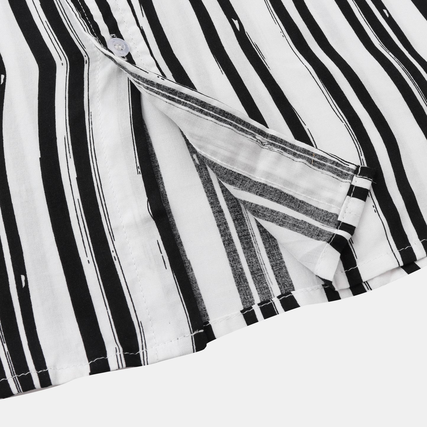 Fashion Stripe Print Lapel Button Short Sleeve Shirt