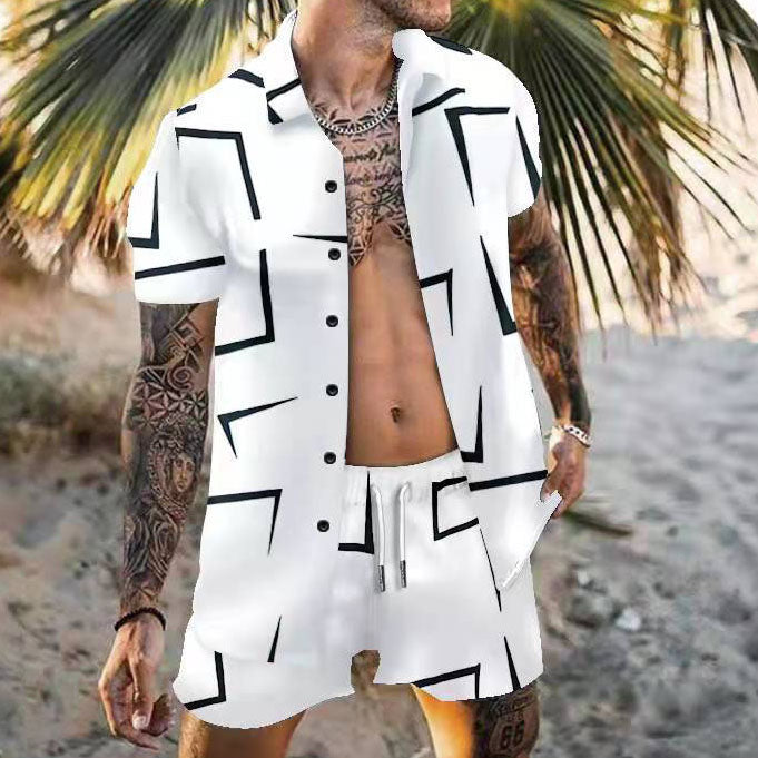 Shorts Loose Short Sleeve Shirt Geometric Print Beach Casual Resort Suit