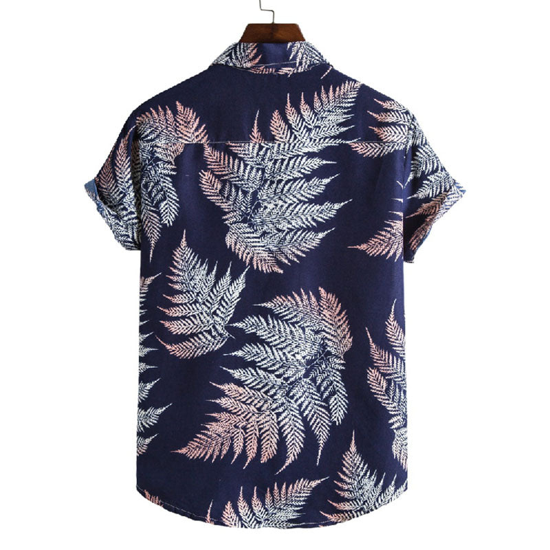 Cotton And Linen Printed Pocket Button-down Shirt