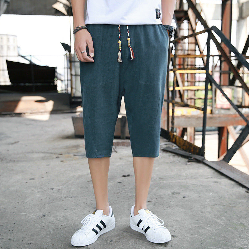 Casual Plain Men's Cotton Linen 7 Points Shorts