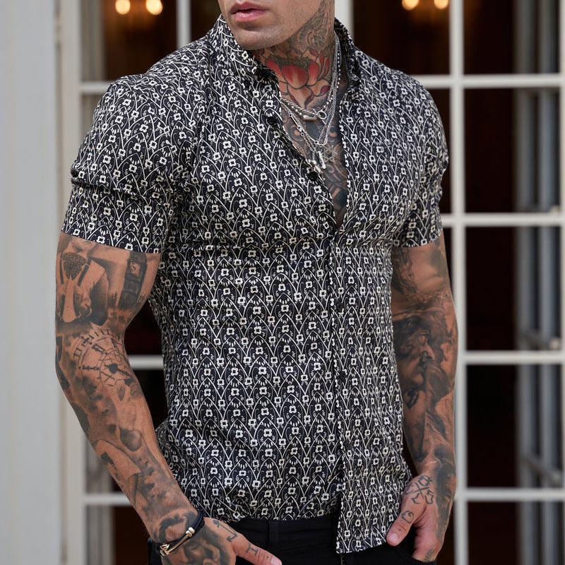 Summer Casual Slim Fashion Short Sleeve Vacation Print Shirt