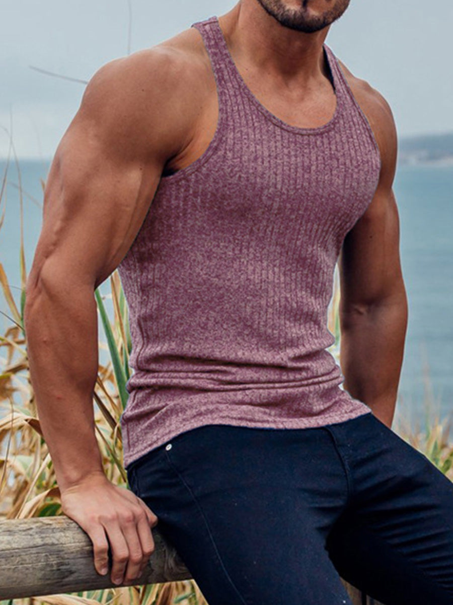 Knit Racer Back Slim Vertical Stripes Fashion Sports Sleeveless T-Shirt Vest