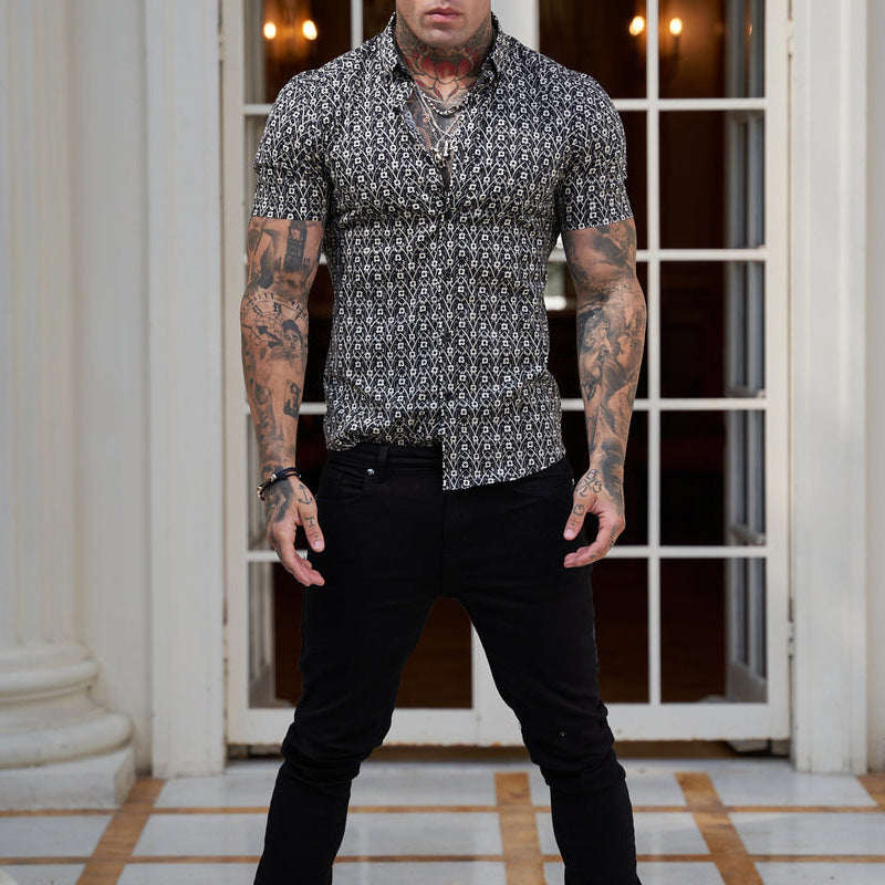 Summer Casual Slim Fashion Short Sleeve Vacation Print Shirt