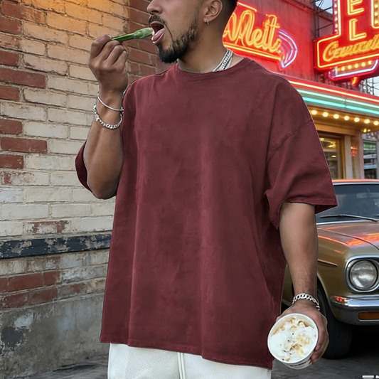 Men's Maroon Heavyweight T-Shirt, 7.5oz Structured Cotton Crew Neck