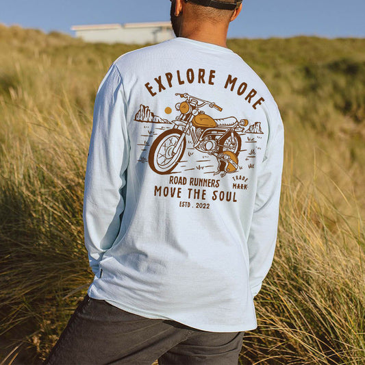 Motorcycle Print Men's Casual Long Sleeve T-shirts-B