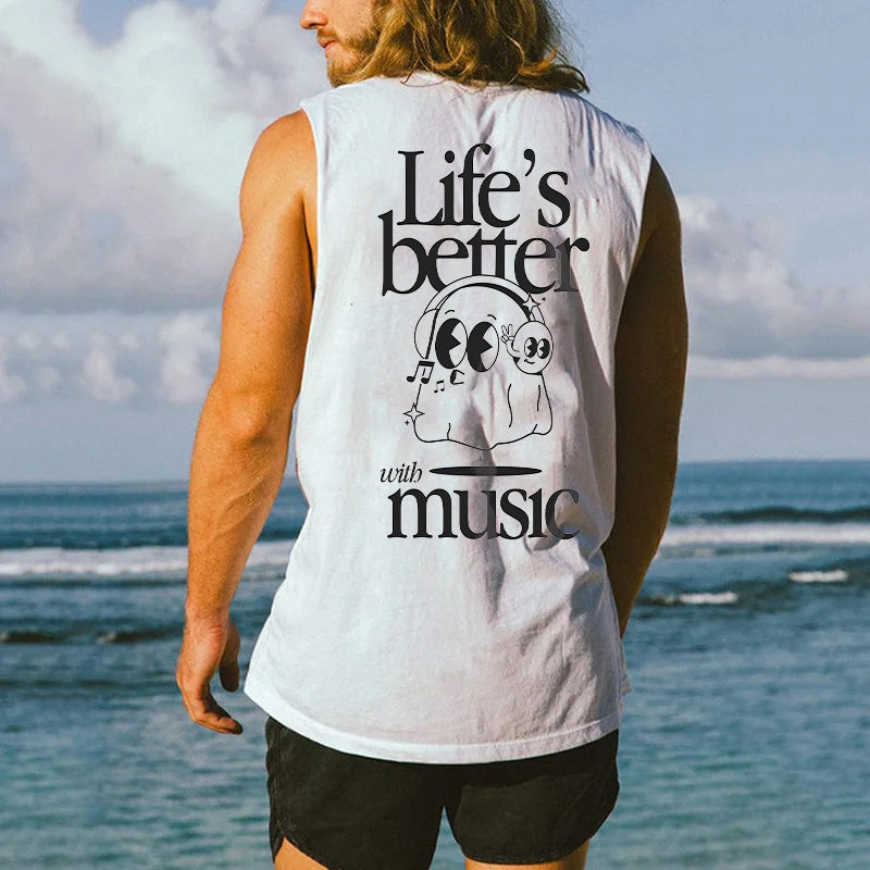 Life's Better with Music Singlet for Men Graphic Tank Tops