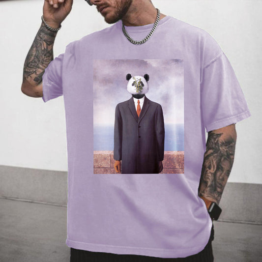 Panda Graphic Alphabet Print Casual Men's T-Shirt