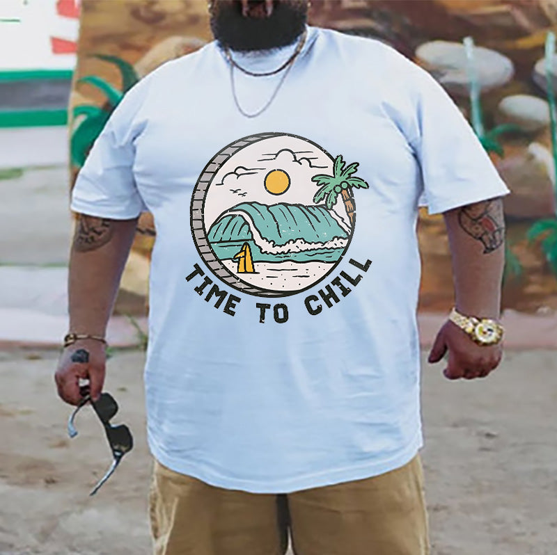 Time to Chill Ocean Wave Print Men's Tee