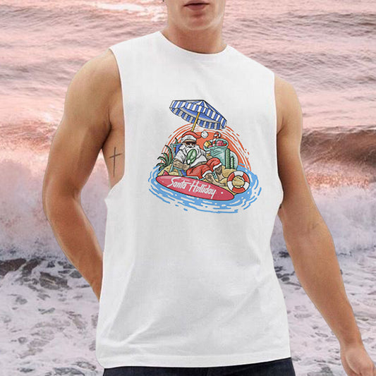 Santa Holiday Christmas Print Men's Singlet