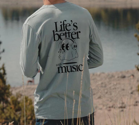 Life's Better with Music Cotton Sage Green Tee-A
