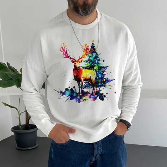 Men's Christmas Elk Long Sleeve T-Shirts -A