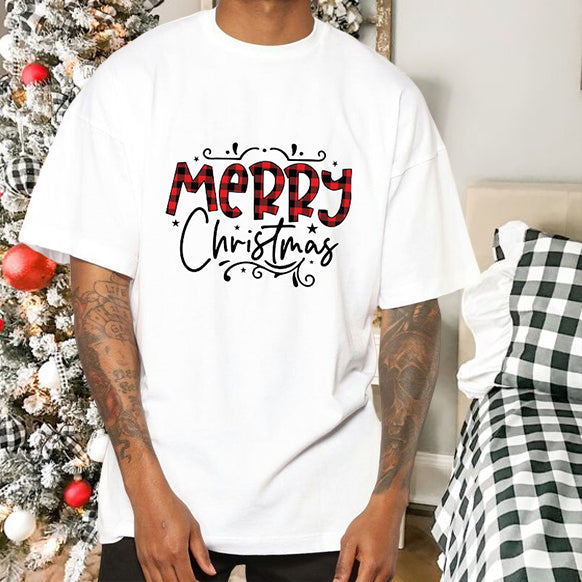 Merry Christmas Letter Print Cotton T-shirt