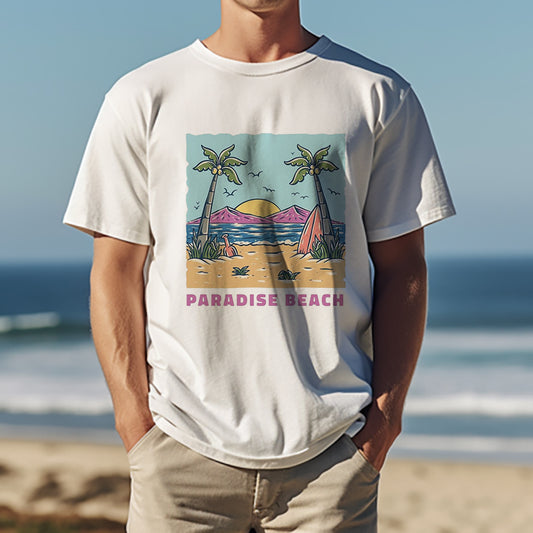Paradise Beach Scenic Print Oversize T-shirt