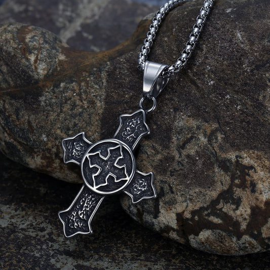 Vintage Medieval Knight Men's Cross Pendant Stainless Steel Necklace