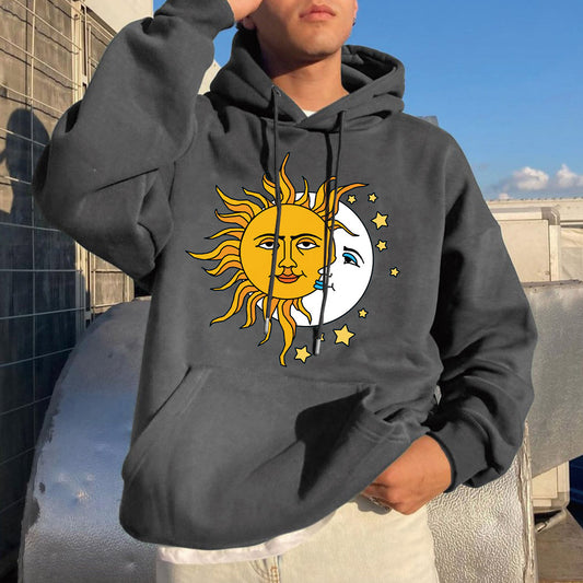 Sun Moon Graphic Print Loose Casual Men's Sweatshirt