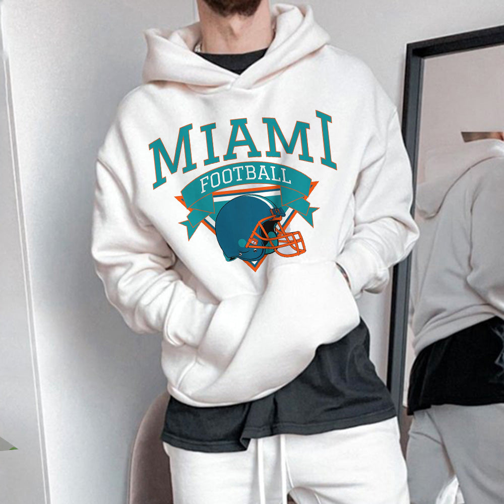 Clearance-Miami Football Men's Fleeced Hoodie-L,3XL