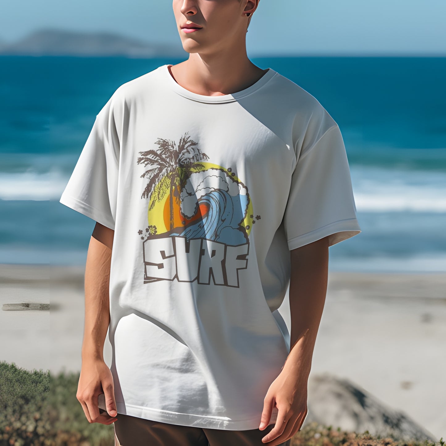 Sunset Ocean Wave Surf Print Men'sT-shirt