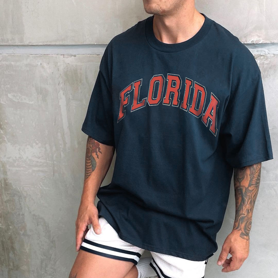 Florida Alphabet Print Short Sleeve Loose Men's T-Shirt