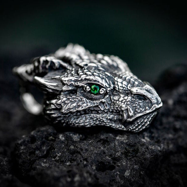 Men's Viking Green Eye Dragon Head Necklace