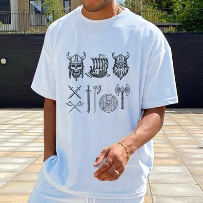 Viking Icons Print Cotton T-shirt
